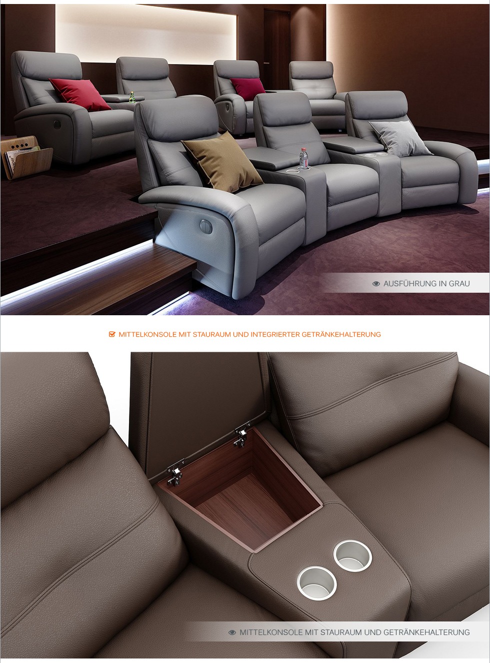 Heim Kino Sofa Leder Garnitur Relax Couch TV Sofa Kino Sessel